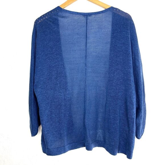 J. Jill Pointelle Linen Blend Open Front Lightweight Blue Cardigan size large - Picture 4 of 6